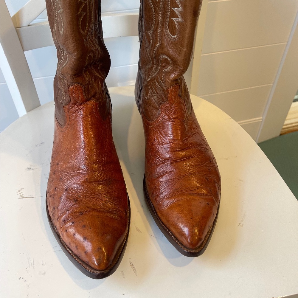 Classic Brown Men's Cowboy Boots - Ostrich Leather Western Boots